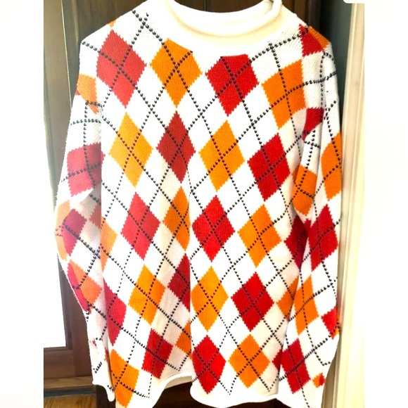 Vintage REAL CLOTHES SAKS FIFTH AVENUE Argyle Unisex Org Red Sweater   Size S - Picture 1 of 2